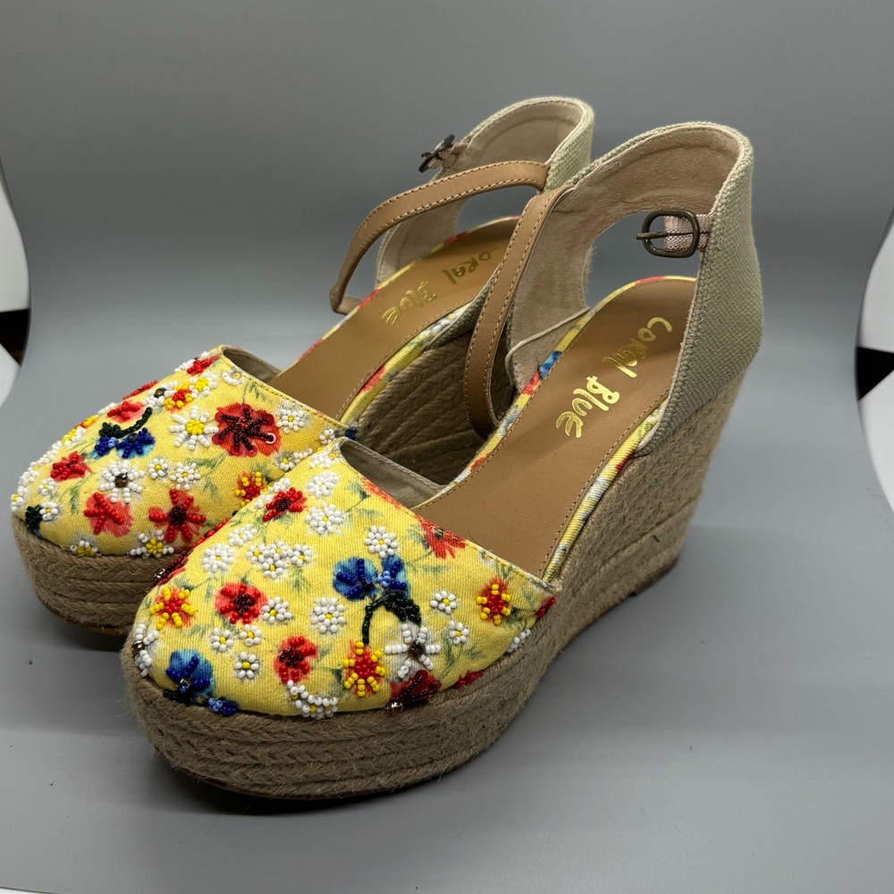 CORAL BLUE ESPADRILLES  WEDGES size 39 /8.5